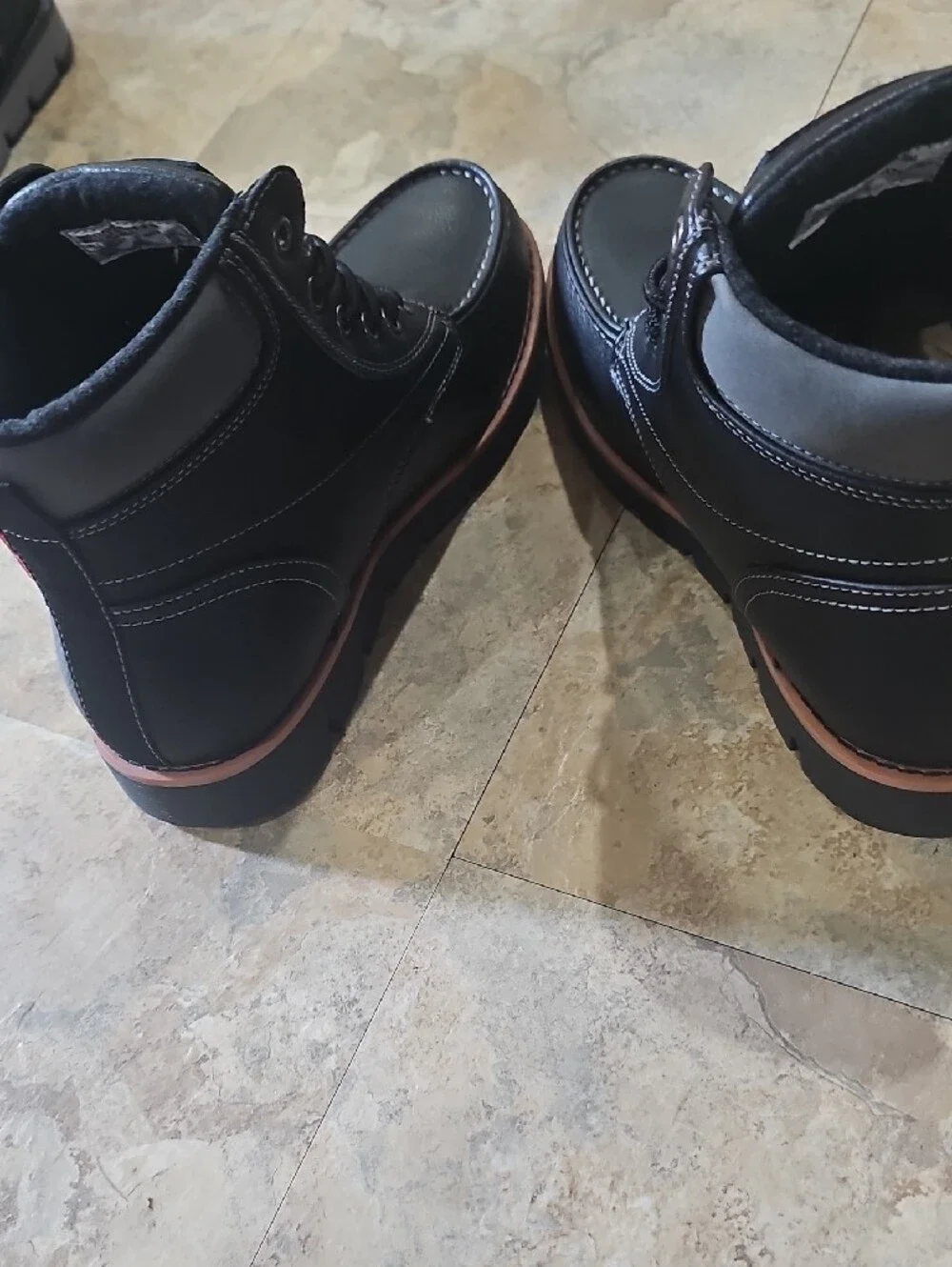 Levi's Black Lace-Up Moc Toe Boots with Brown Trim